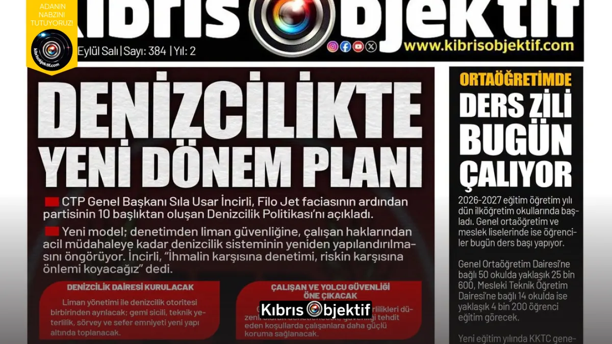 Kıbrıs Objektif BİRİNCİ SAYFA – 15 Eylül 2026 - Görsel Dizayn