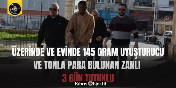 Üzerinde ve evinde 145 gram uyuşturucu ve tonla para bulunan zanlı 3 gün tutuklu
